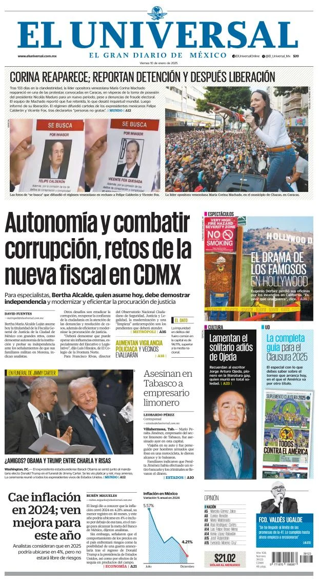 Portada de El Universal