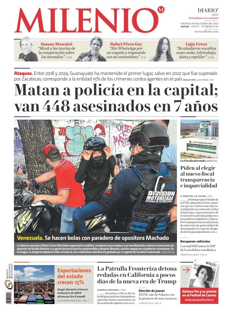 Portada de Milenio León del viernes, 10 de enero de 2025