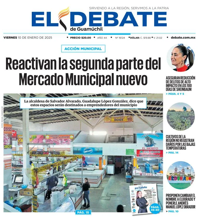 Portada de El Debate de Guamúchil del viernes, 10 de enero de 2025