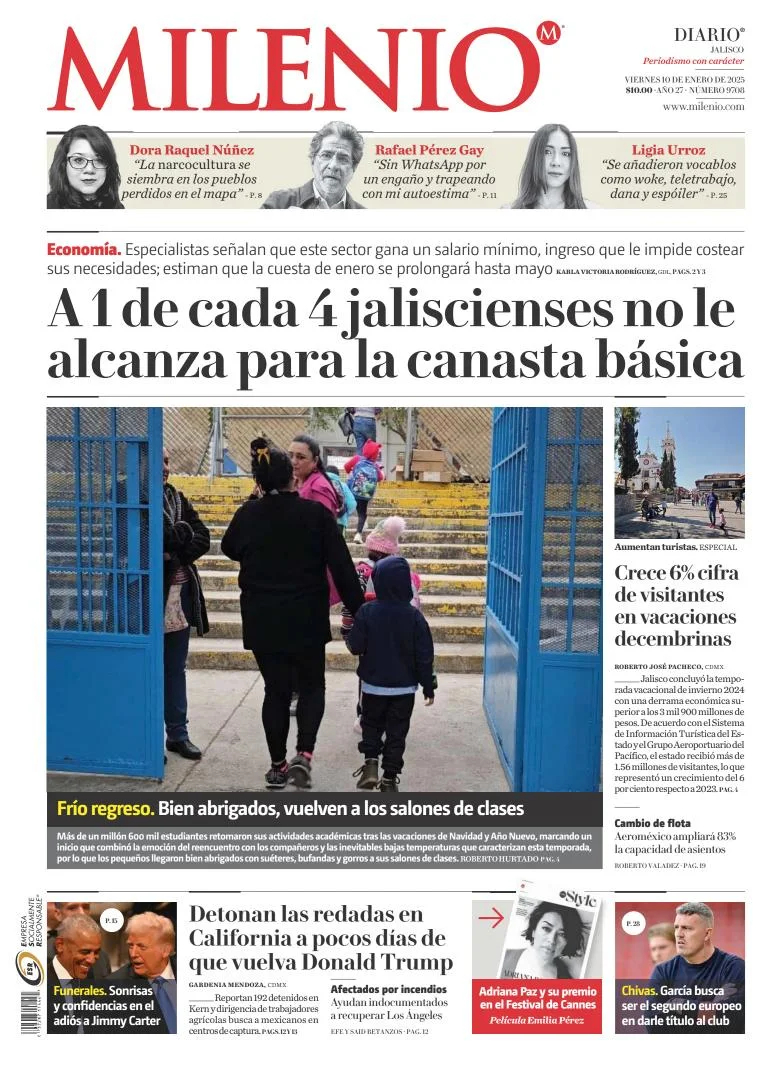 Portada de Milenio Jalisco del viernes, 10 de enero de 2025