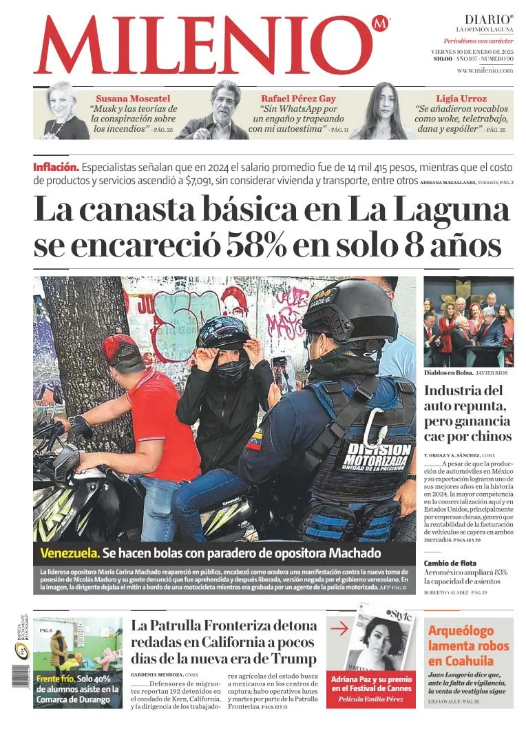 Portada de Milenio Laguna del viernes, 10 de enero de 2025