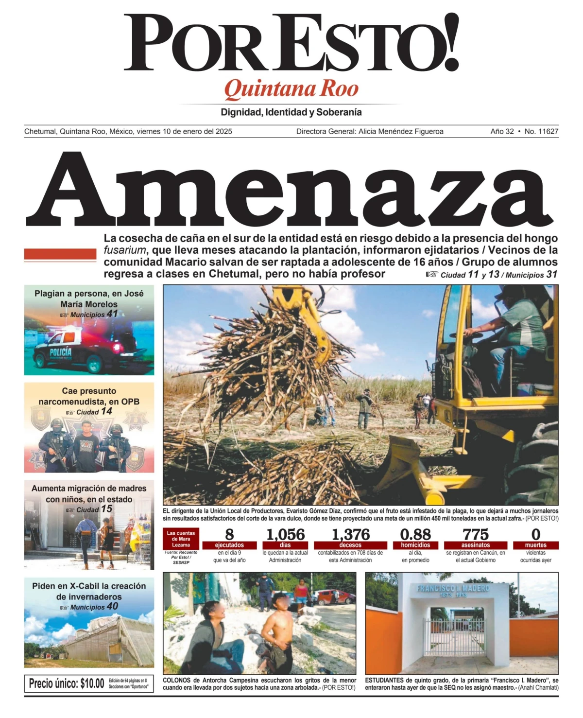 Portada de Por Esto (quintana Roo Chetumal) del viernes, 10 de enero de 2025