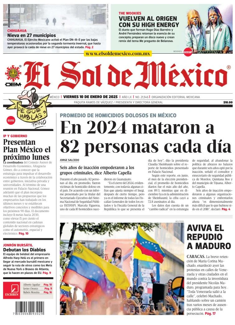 Portada de El Sol de México del viernes, 10 de enero de 2025