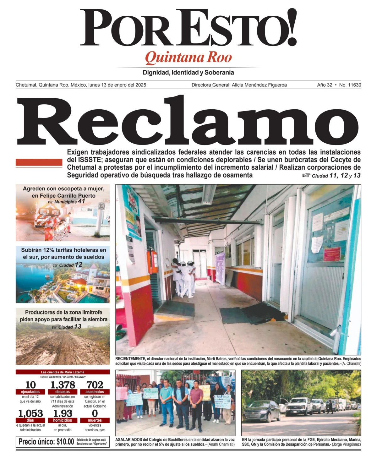 Portada de Por Esto (quintana Roo Chetumal) del lunes, 13 de enero de 2025