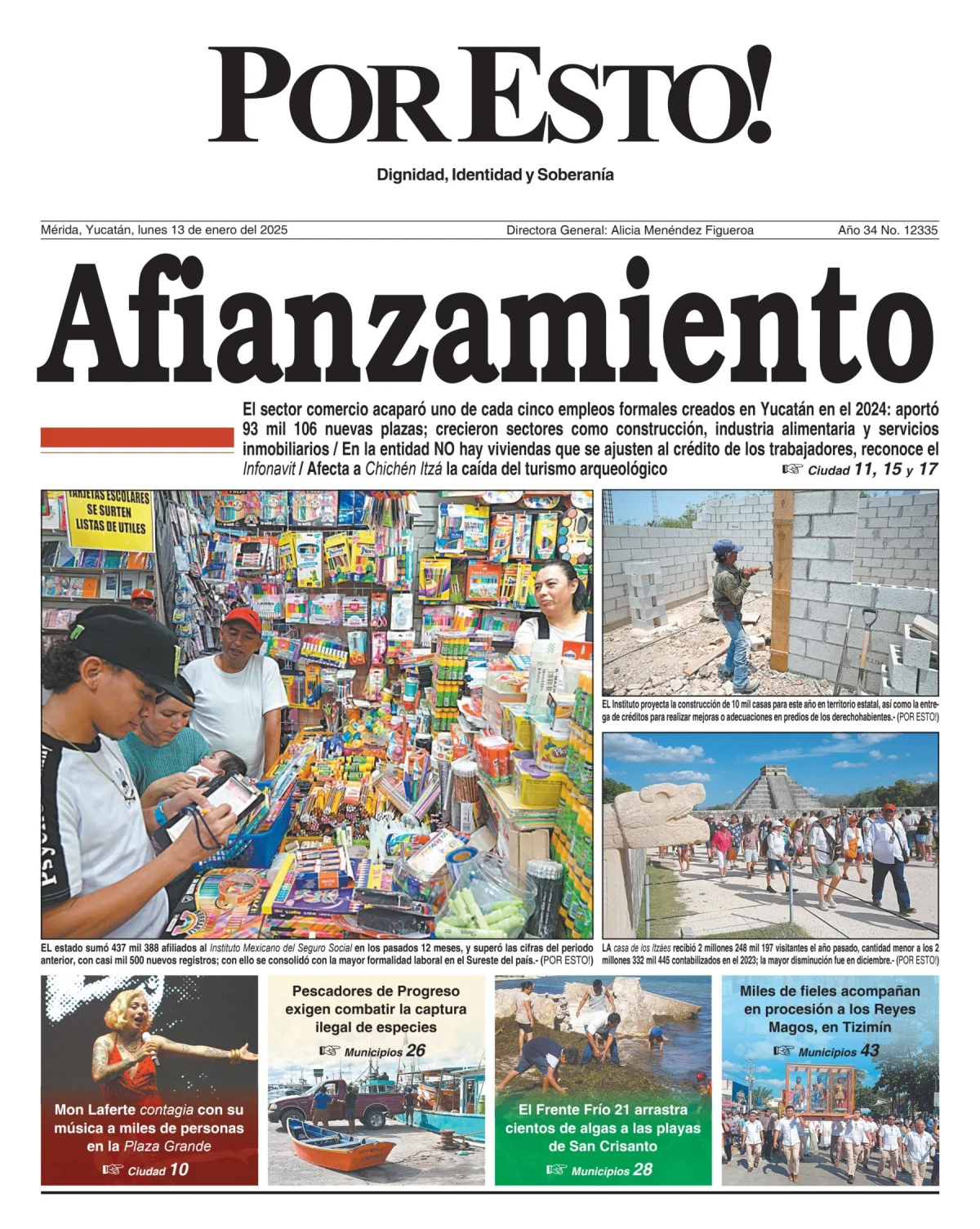 Portada de Por Esto (merida, Yucatan) del lunes, 13 de enero de 2025