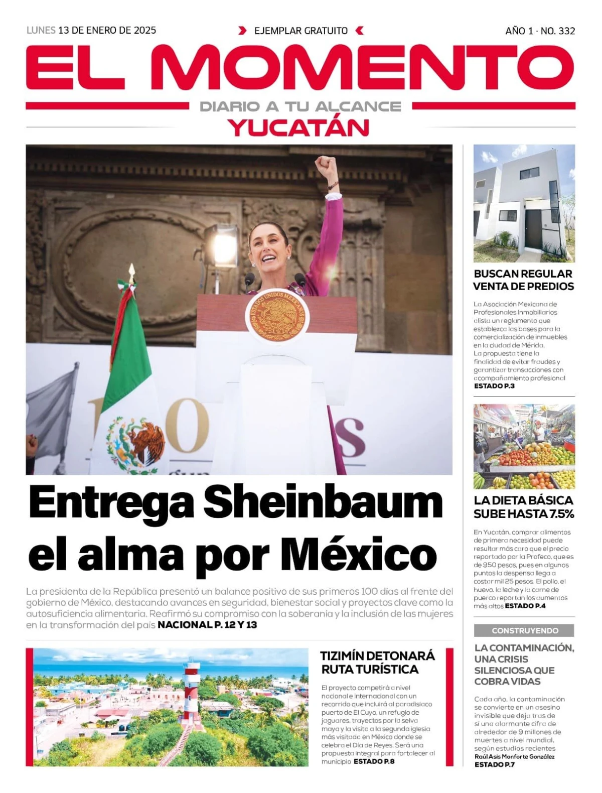 Portada de El Momento Yucatan del lunes, 13 de enero de 2025