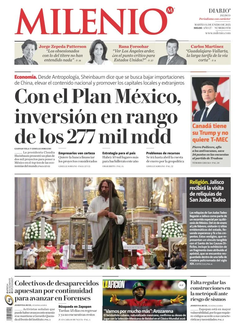 Portada de Milenio Jalisco del martes, 14 de enero de 2025