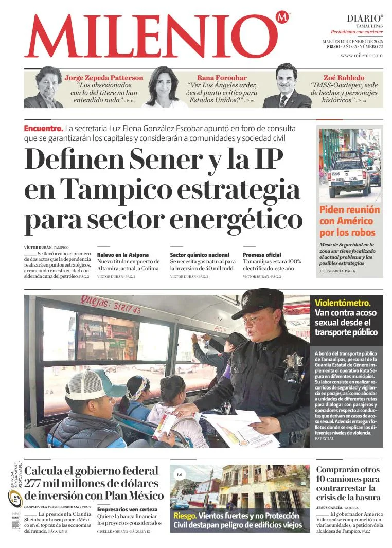 Portada de Milenio Tamaulipas del martes, 14 de enero de 2025