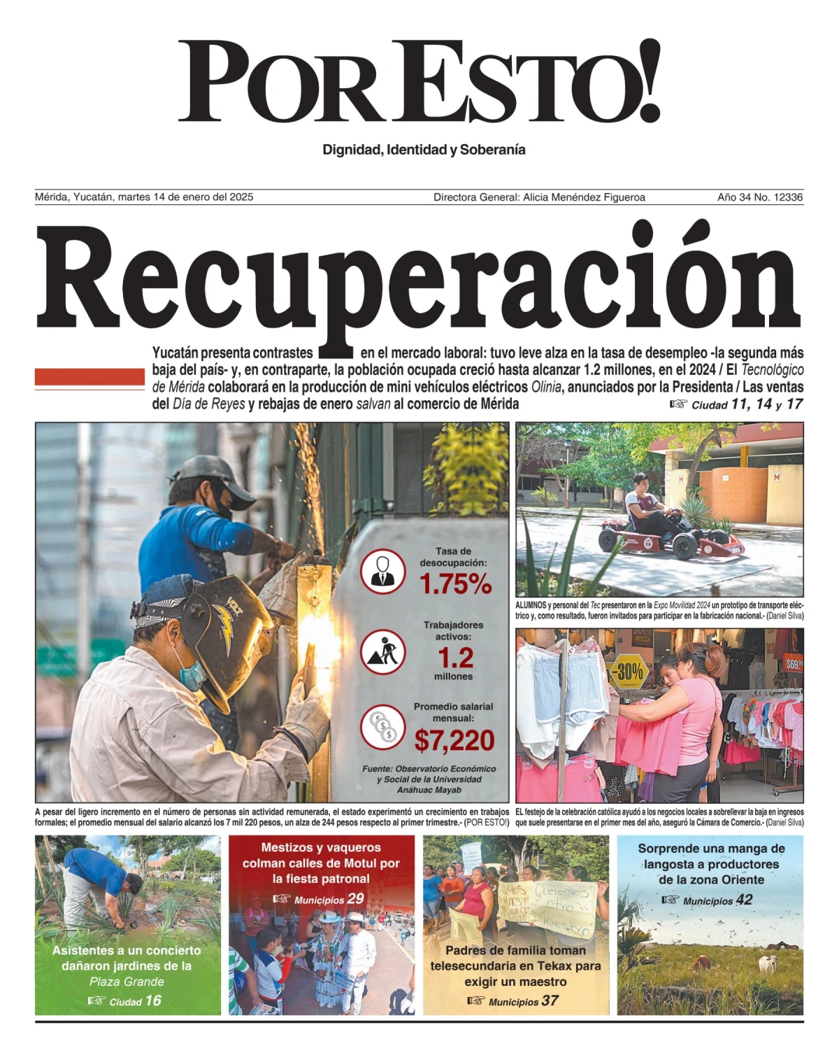 Portada de Por Esto (merida, Yucatan) del martes, 14 de enero de 2025