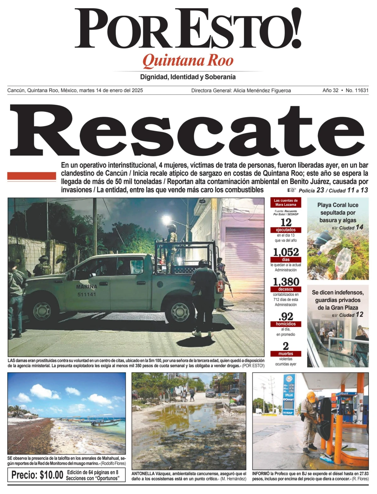 Portada de Por Esto (quintana Roo Cancun) del martes, 14 de enero de 2025