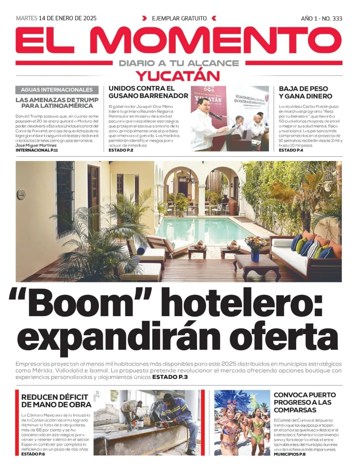 Portada de El Momento Yucatan del martes, 14 de enero de 2025