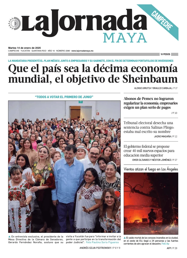Portada de La Jornada Maya Campeche del martes, 14 de enero de 2025