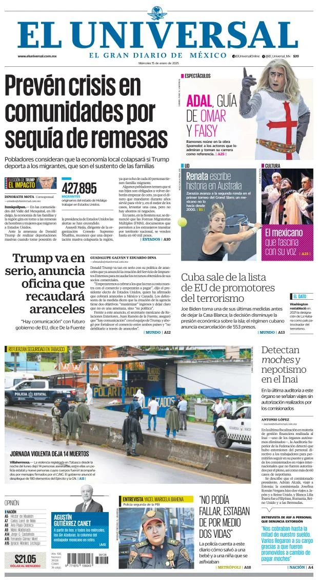 Portada de El Universal