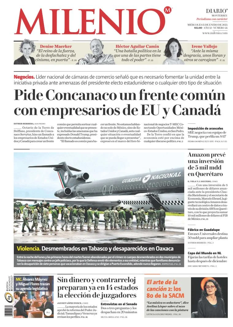 Portada de Milenio Monterrey del 2025-01-15