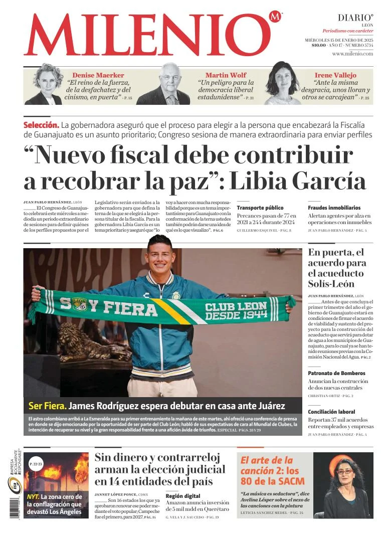 Portada de Milenio León del miércoles, 15 de enero de 2025