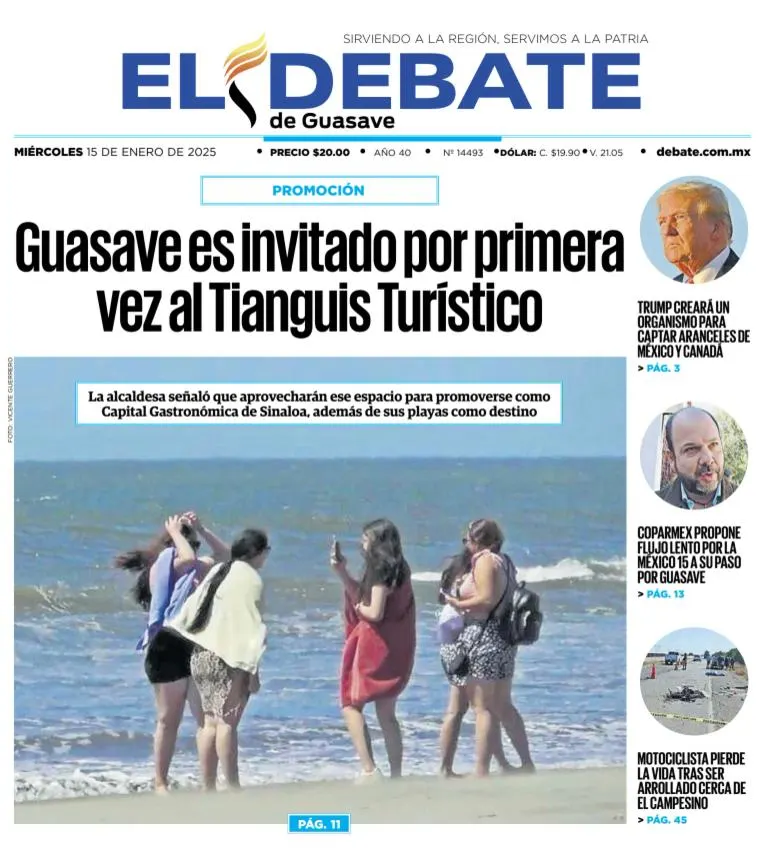Portada de El Debate de Guasave del miércoles, 15 de enero de 2025
