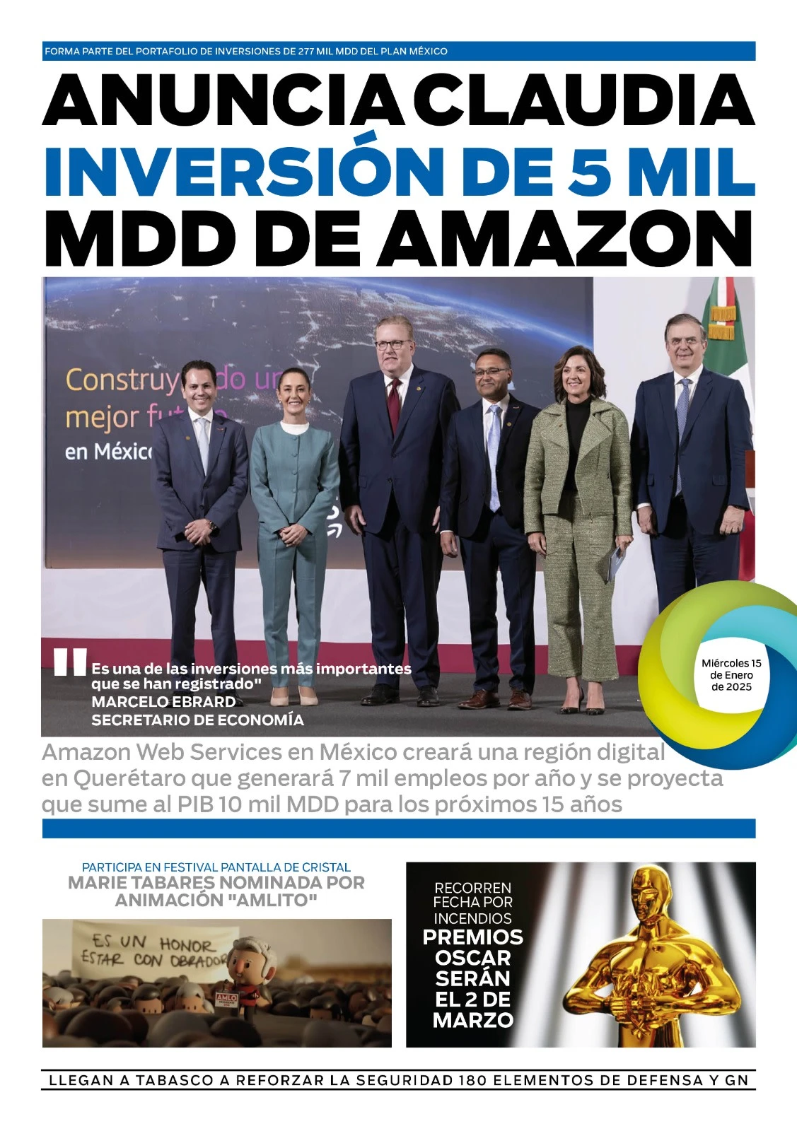 Portada de El Quintana Roo (contraportada) del miércoles, 15 de enero de 2025