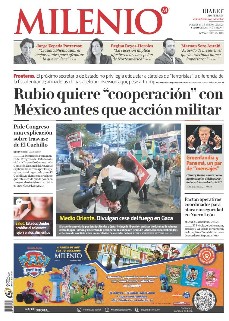 Portada de Milenio Monterrey del 2025-01-16