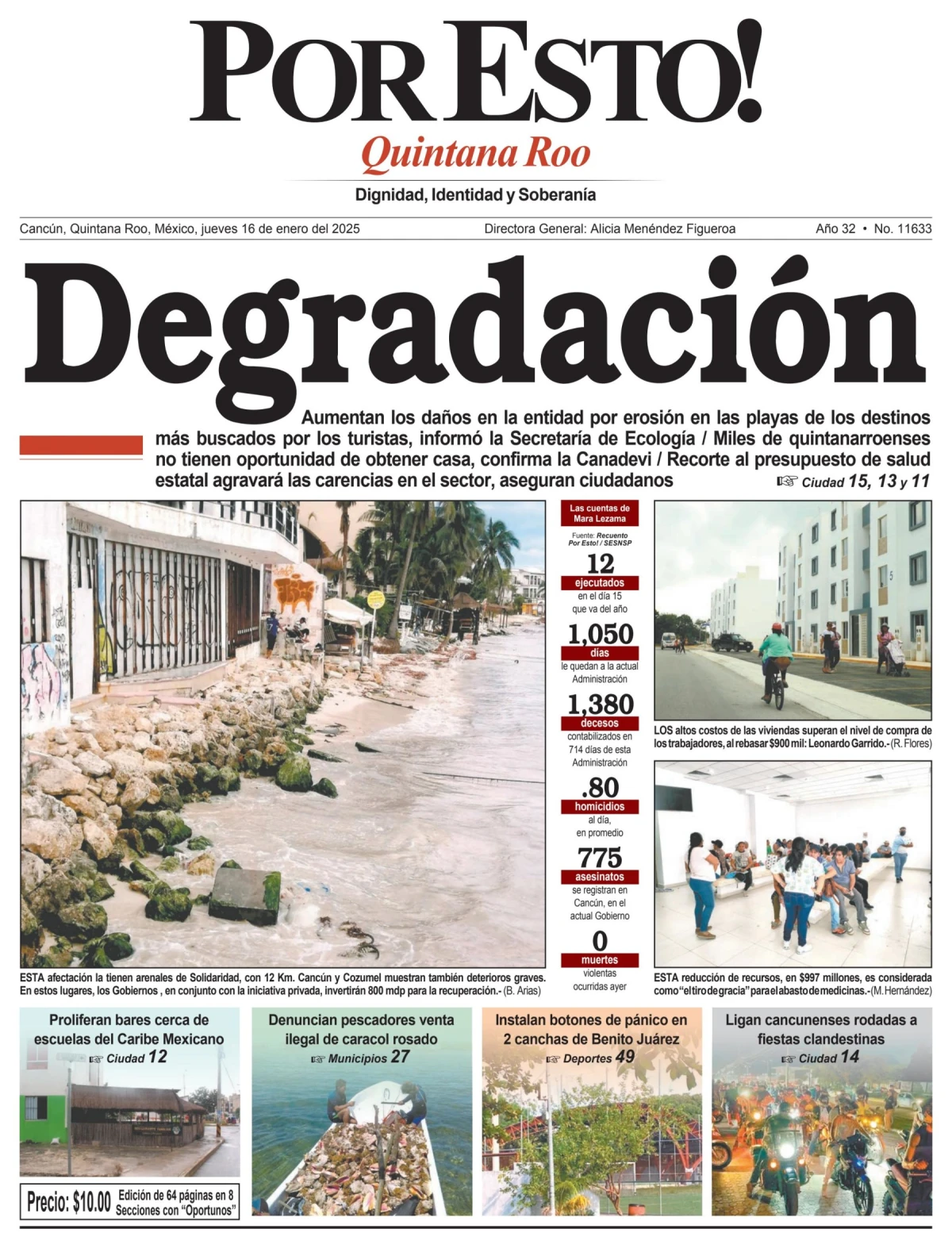 Portada de Por Esto (quintana Roo Cancun) del jueves, 16 de enero de 2025