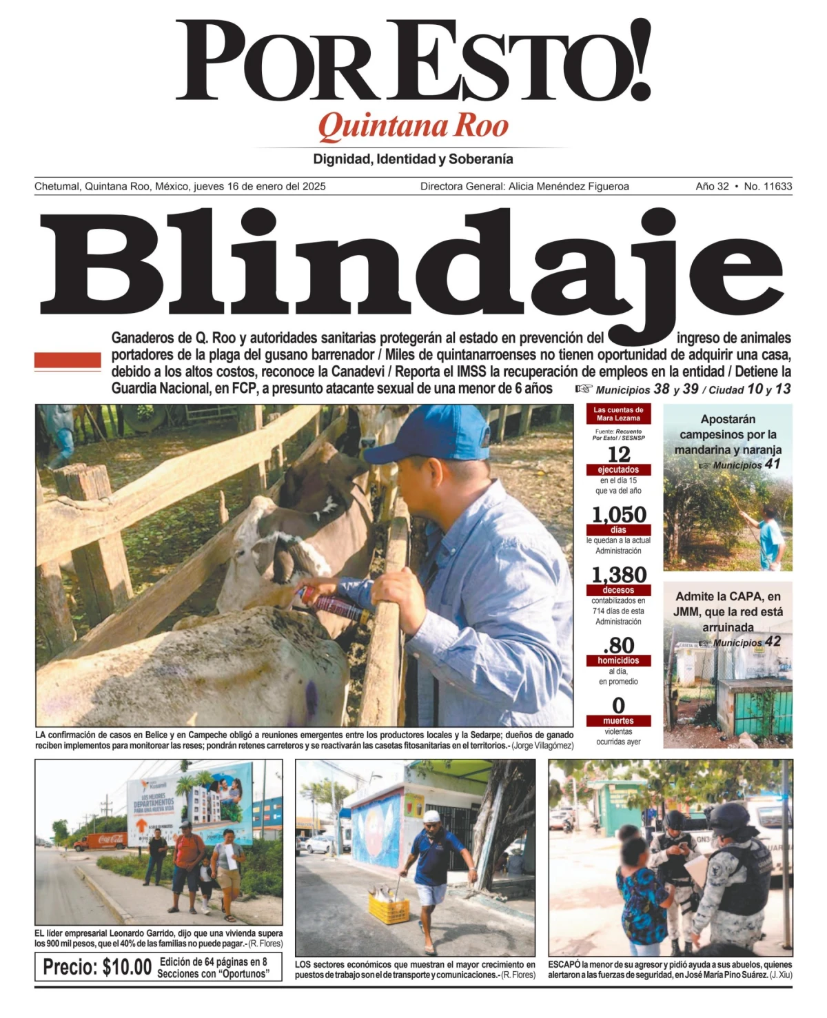 Portada de Por Esto (quintana Roo Chetumal) del jueves, 16 de enero de 2025