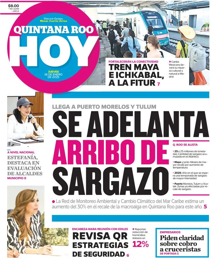 Portada de Quintana Roo Hoy del jueves, 16 de enero de 2025