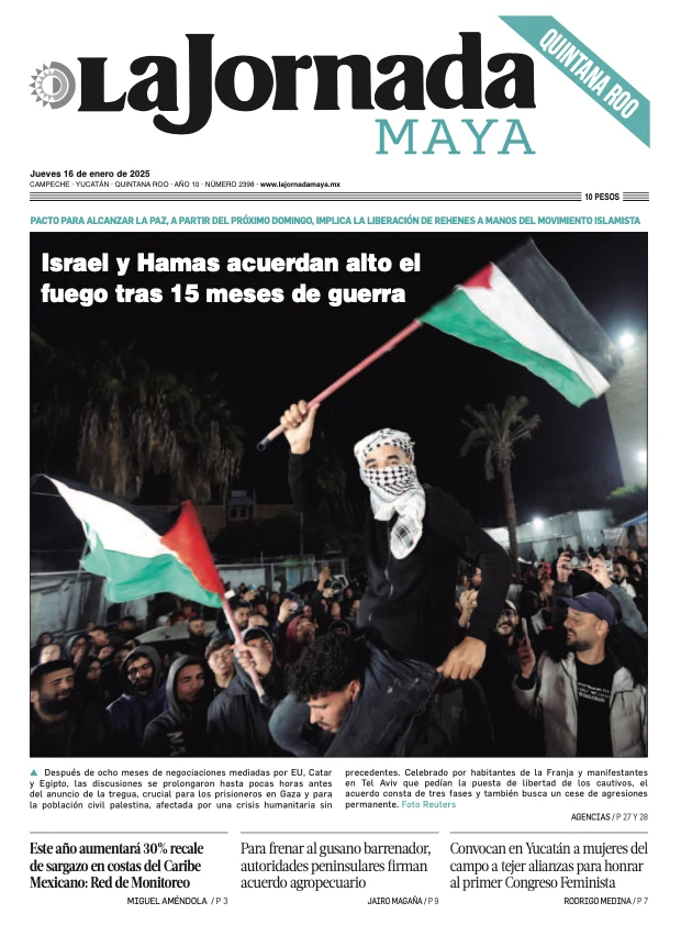 Portada de La Jornada Maya Quintana Roo del jueves, 16 de enero de 2025