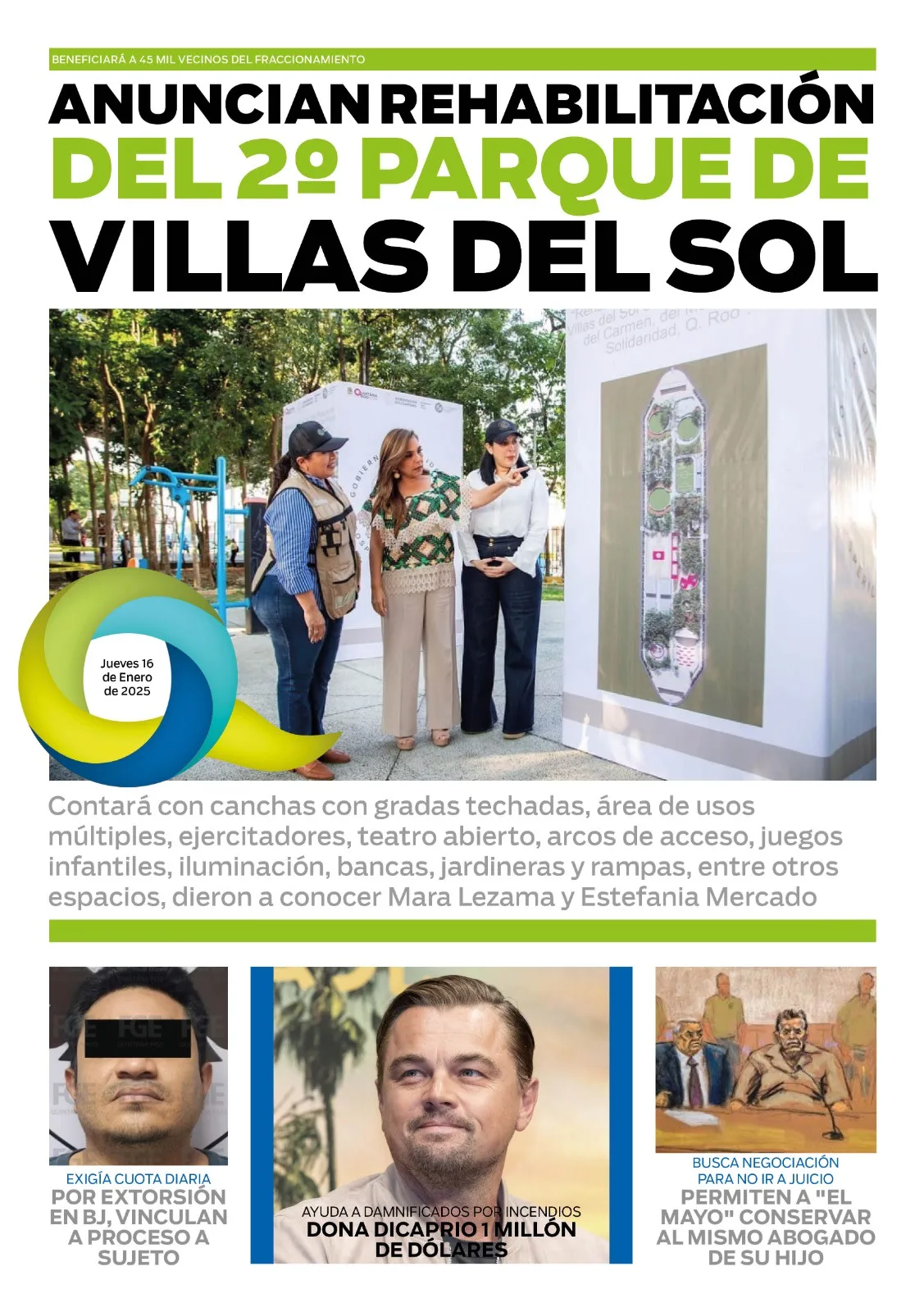 Portada de El Quintana Roo (contraportada) del jueves, 16 de enero de 2025