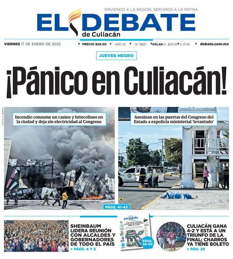 Portada de El Debate de Culiacán del viernes, 17 de enero de 2025