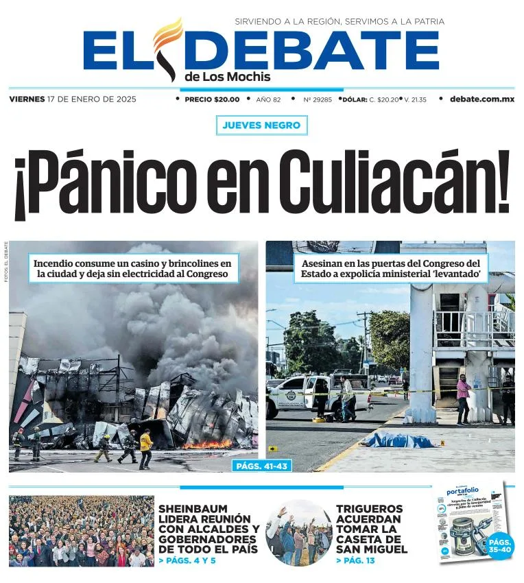 Portada de El Debate de los Mochis del viernes, 17 de enero de 2025