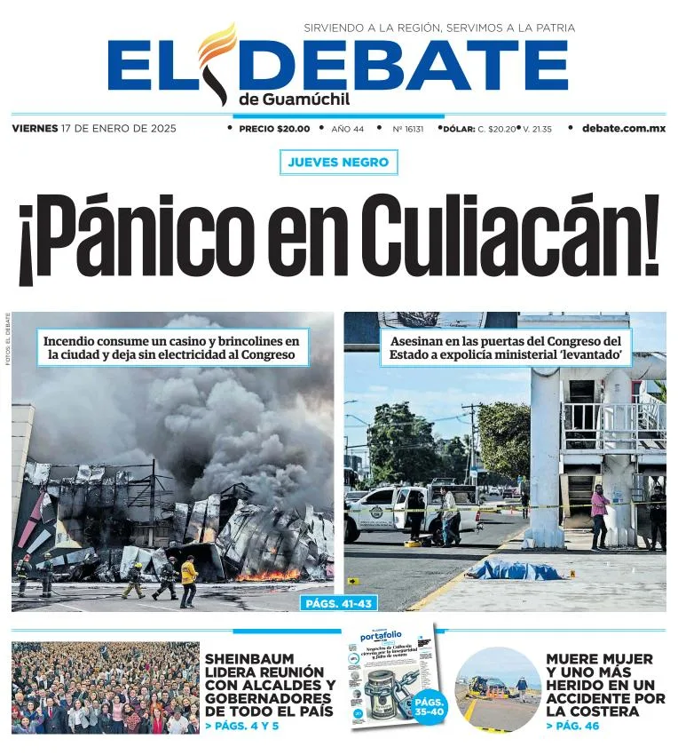 Portada de El Debate de Guamúchil del viernes, 17 de enero de 2025