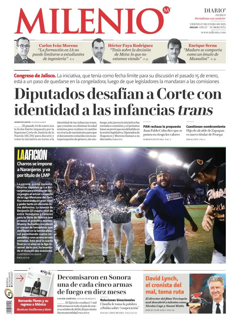 Portada de Milenio Jalisco del viernes, 17 de enero de 2025