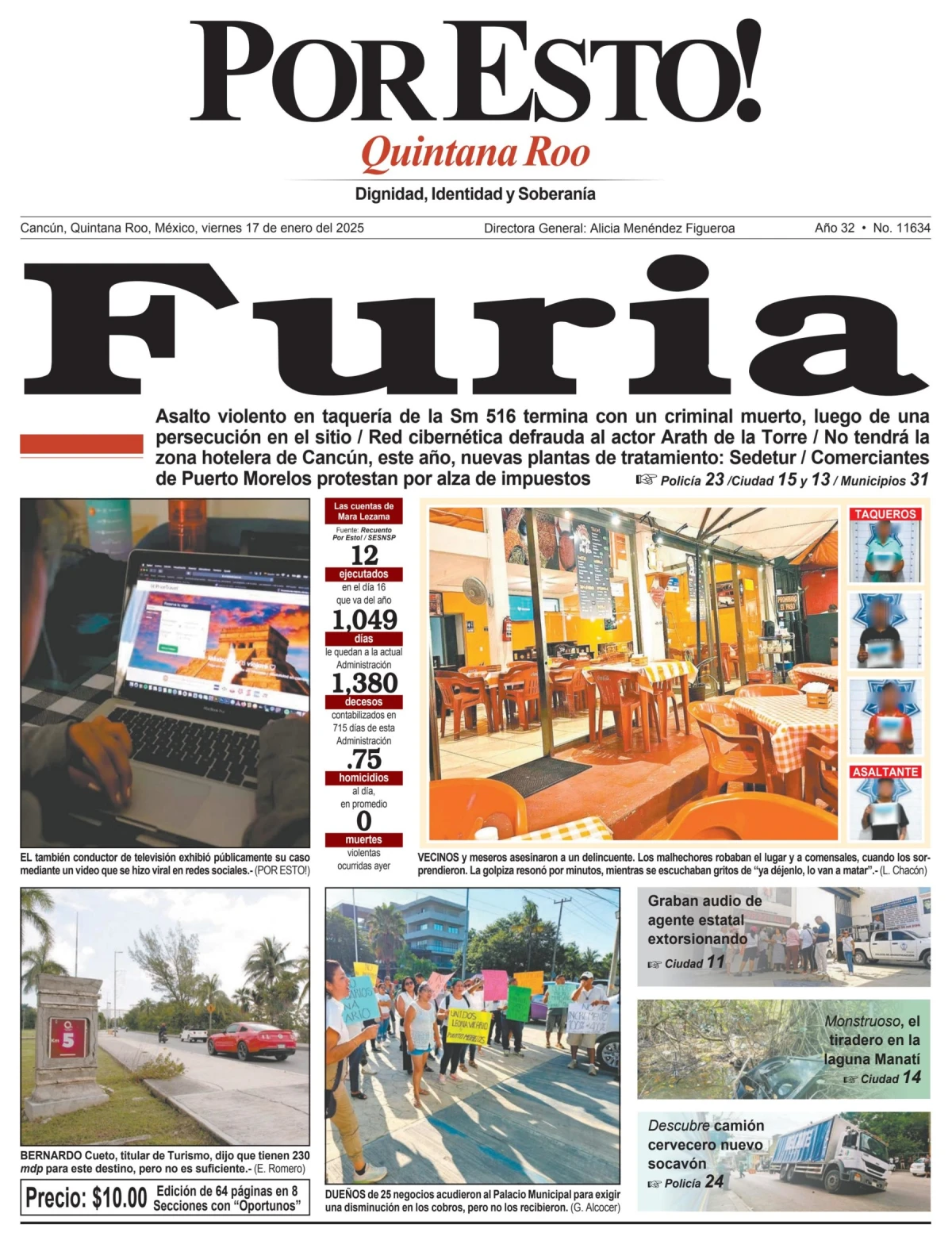 Portada de Por Esto (quintana Roo Cancun) del viernes, 17 de enero de 2025