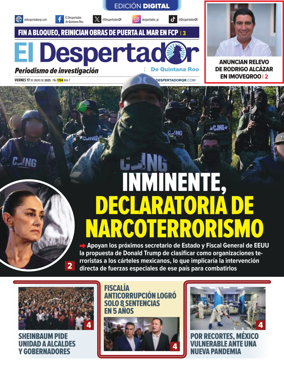 Portada de El Despertador de Quinatana Roo del 2025-01-17