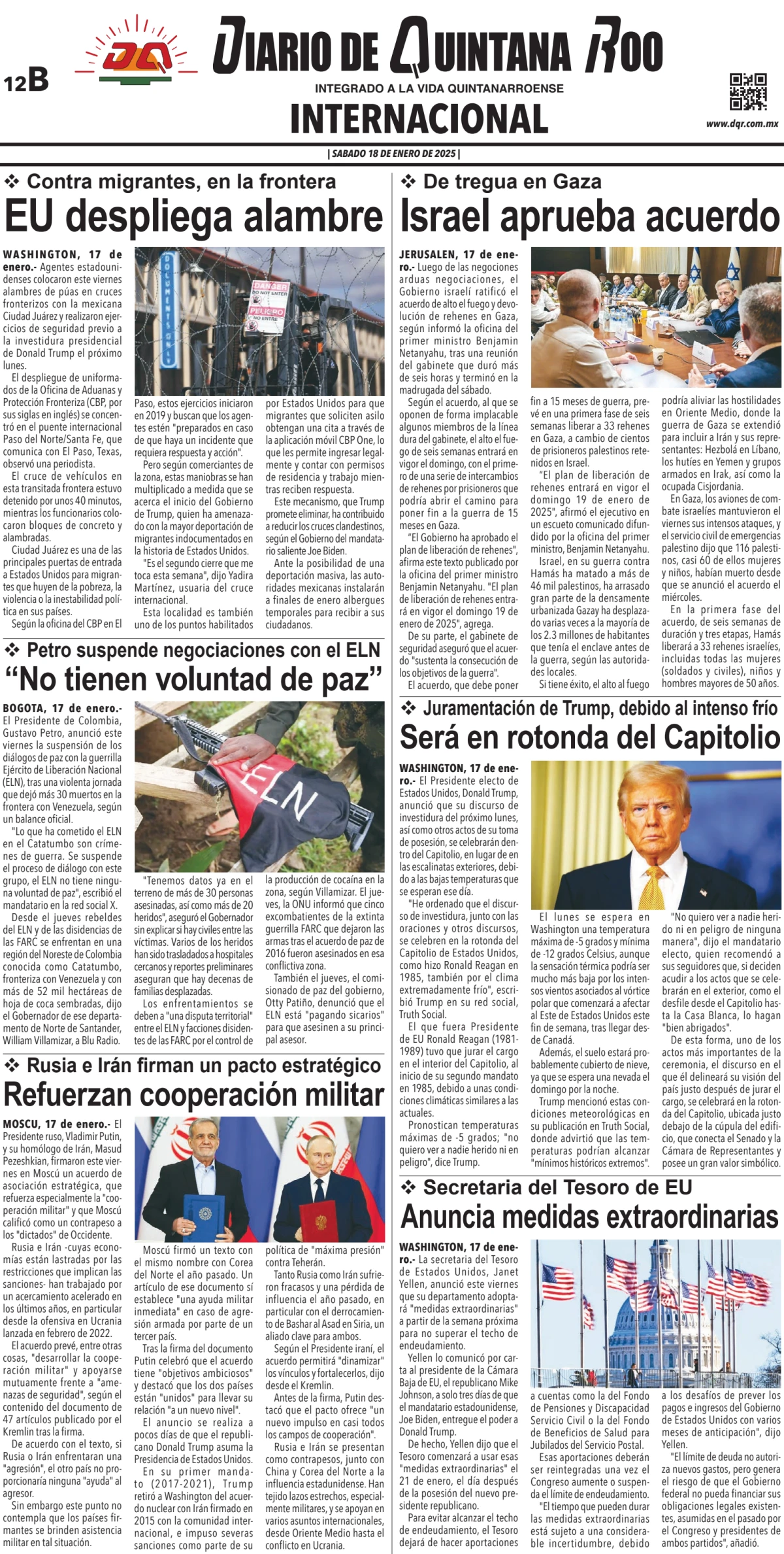 Portada de Diario de Quintana Roo (contra Portada)