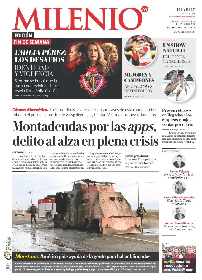 Portada de Milenio Tamaulipas del sábado, 18 de enero de 2025