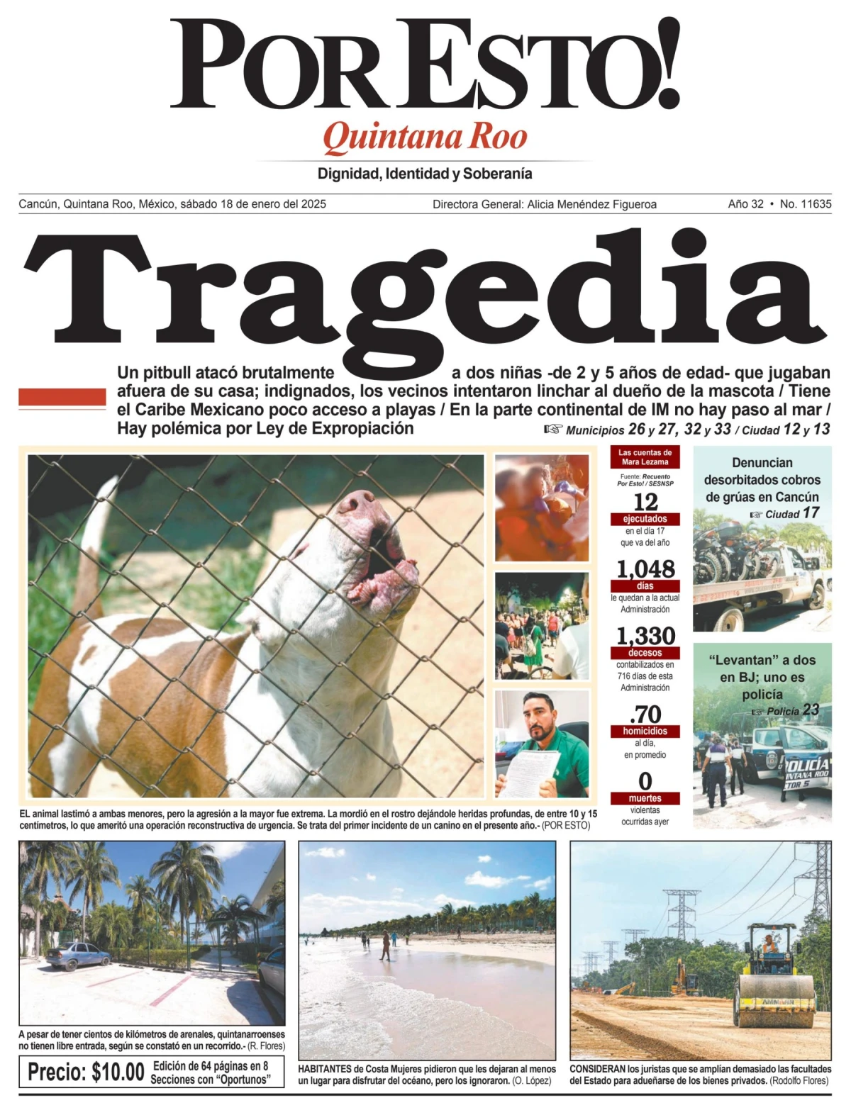 Portada de Por Esto (quintana Roo Cancun) del sábado, 18 de enero de 2025