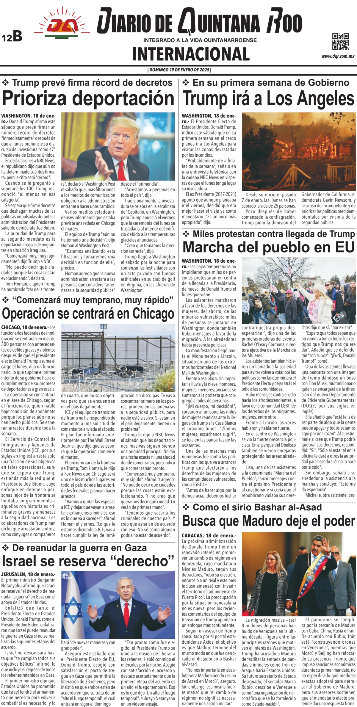 Portada de Diario de Quintana Roo (contra Portada) del domingo, 19 de enero de 2025