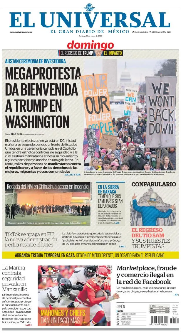 Portada de El Universal del domingo, 19 de enero de 2025