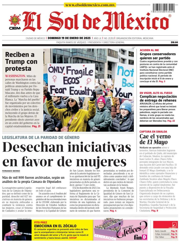 Portada de El Sol de México del domingo, 19 de enero de 2025