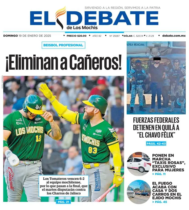 Portada de El Debate de los Mochis del domingo, 19 de enero de 2025