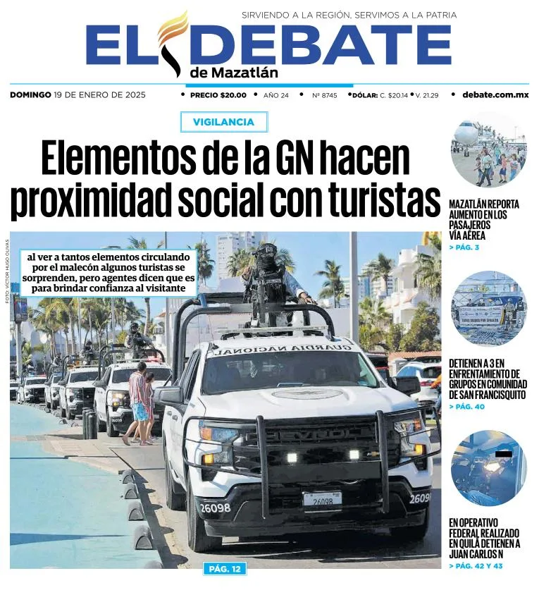 Portada de El Debate de Mazatlán del domingo, 19 de enero de 2025