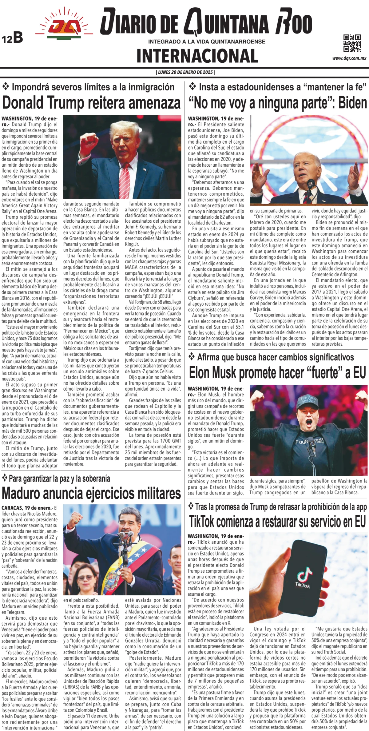 Portada de Diario de Quintana Roo (contra Portada)