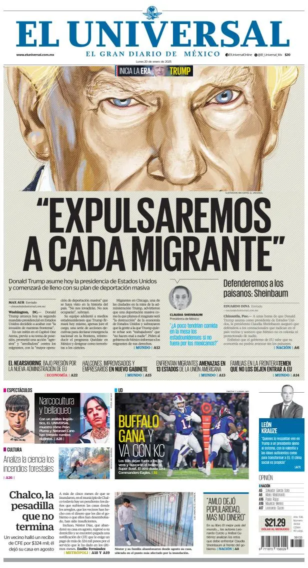 Portada de El Universal