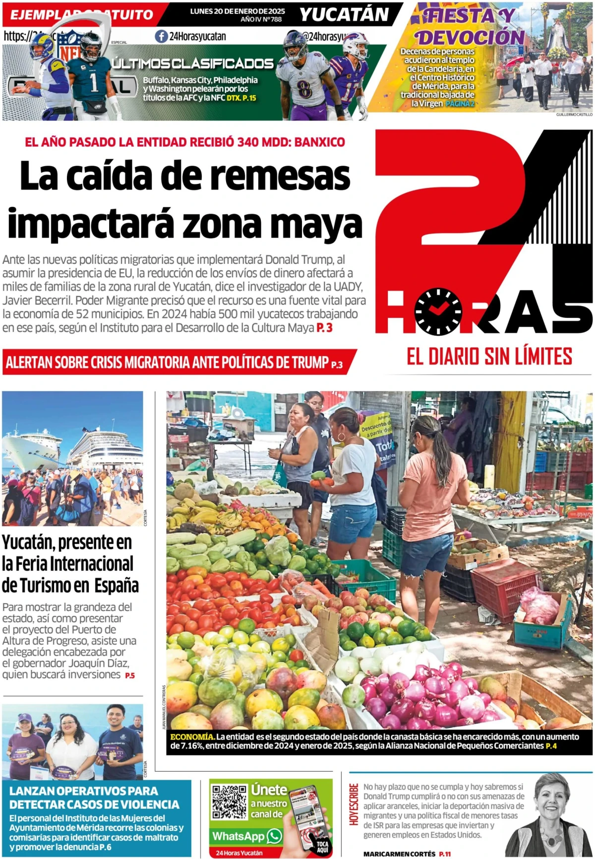 Portada de 24 Horas Yucatan del lunes, 20 de enero de 2025