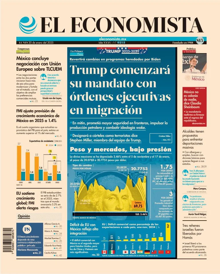 Portada de El Economista del lunes, 20 de enero de 2025