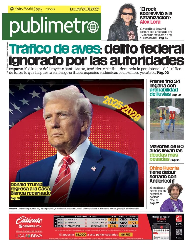 Portada de Publimetro Mérida del lunes, 20 de enero de 2025