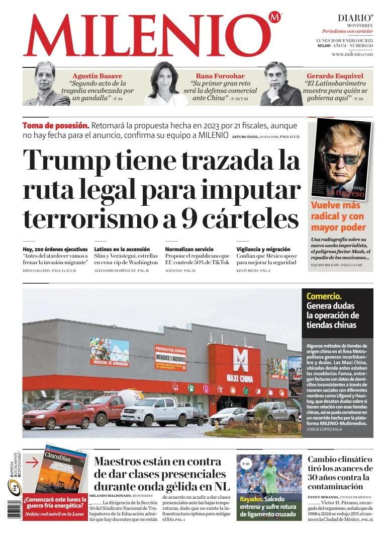 Portada de Milenio Monterrey del 2025-01-20