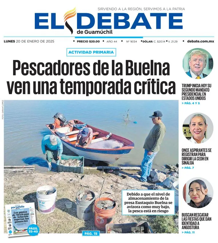 Portada de El Debate de Guamúchil del lunes, 20 de enero de 2025