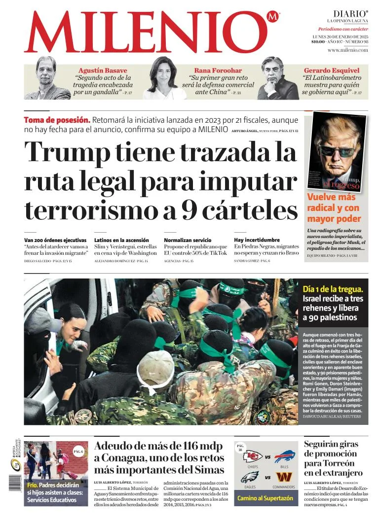 Portada de Milenio Laguna del lunes, 20 de enero de 2025