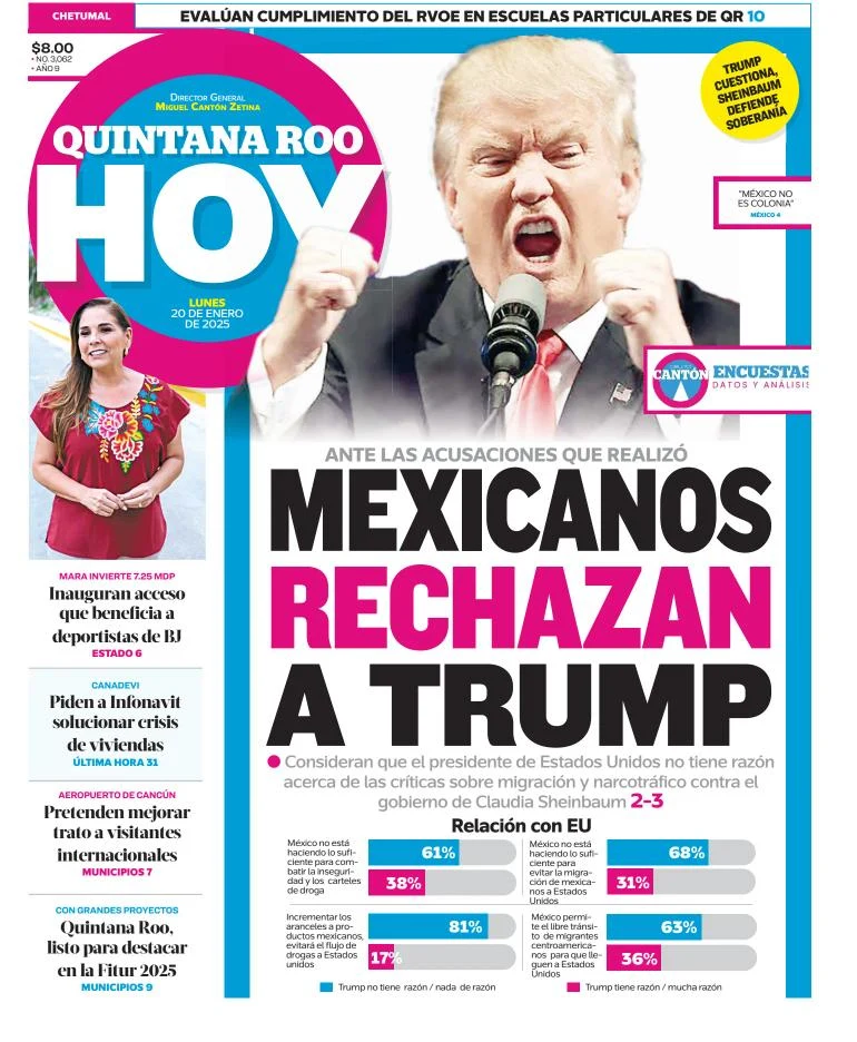 Portada de Quintana Roo Hoy del lunes, 20 de enero de 2025